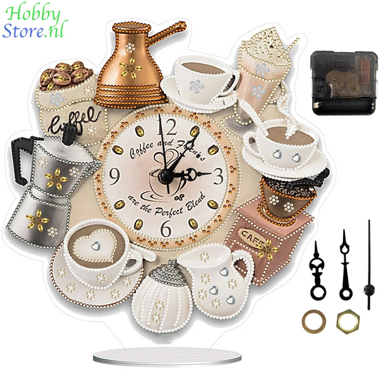 Diamond Painting Klok Koffie Tijd Kristal Ornament met Speciale Steentjes