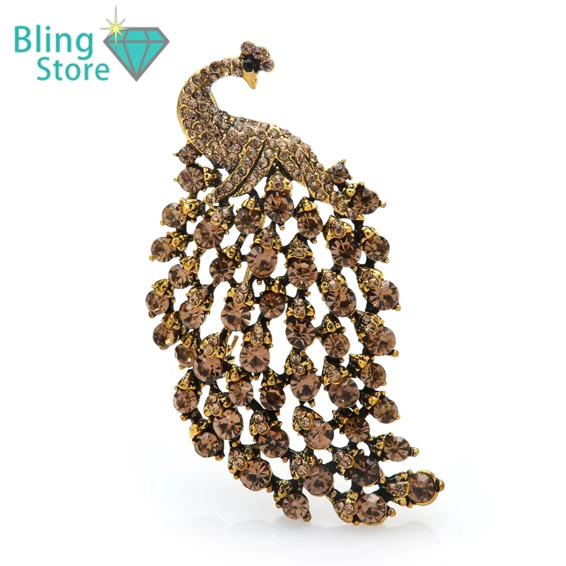 Broche Dieren | Pauw met strass stenen – elegante vogel broche voor dames