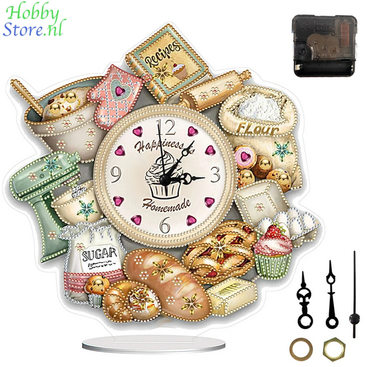 Diamond Painting Klok Bake Time met kristallen steentjes – Uniek tafelornament