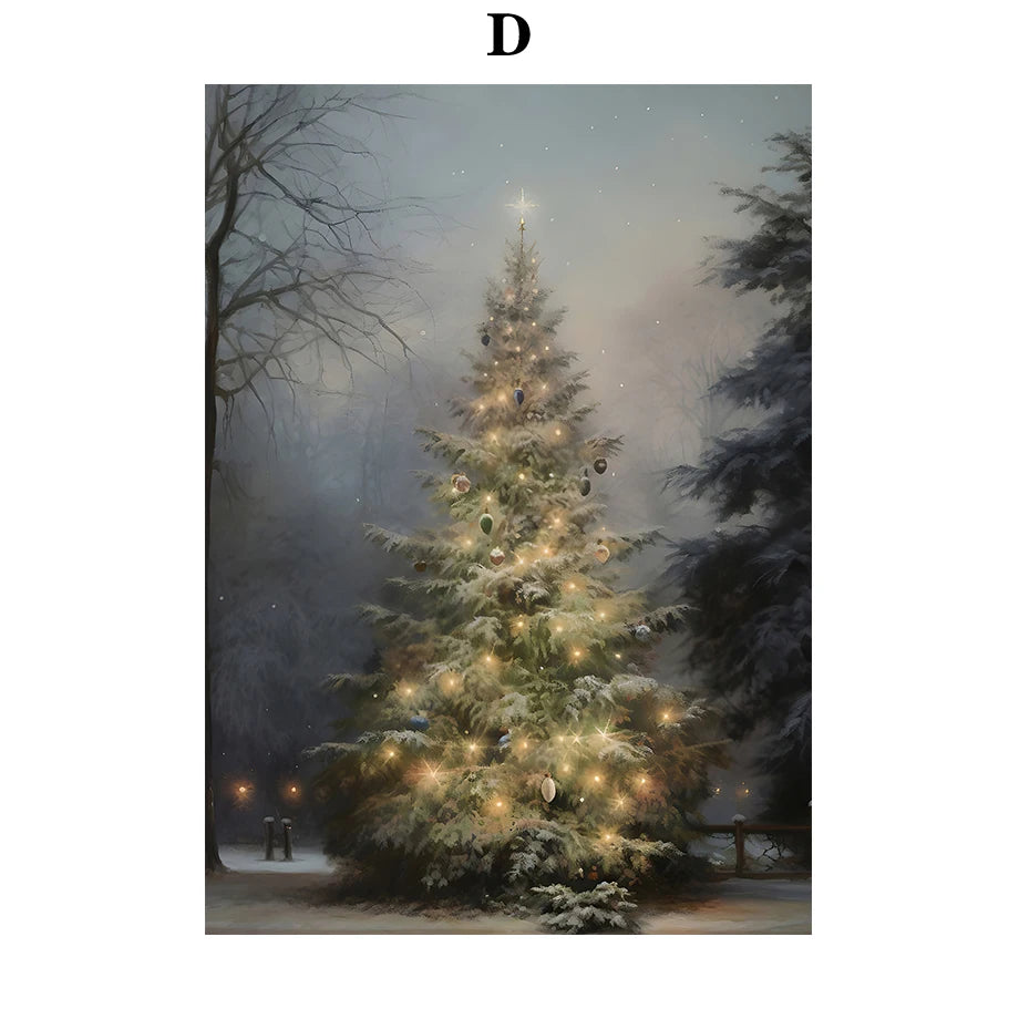 Kerst schilderij Ski Puppy Santa Vintage Auto en Kerstboom Canvas