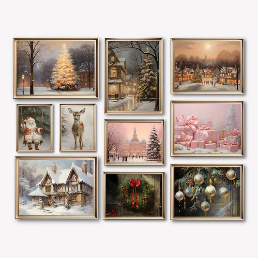 Kerst schilderij Santa Claus sneeuwvlokken poster voor feestelijke muurdecoratie