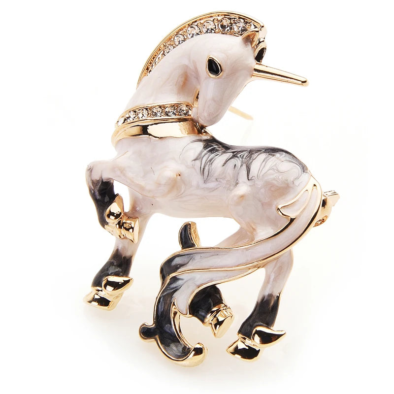 Broche Dieren | Witte Geluks Paard Emaille Broche met Strass en Legering