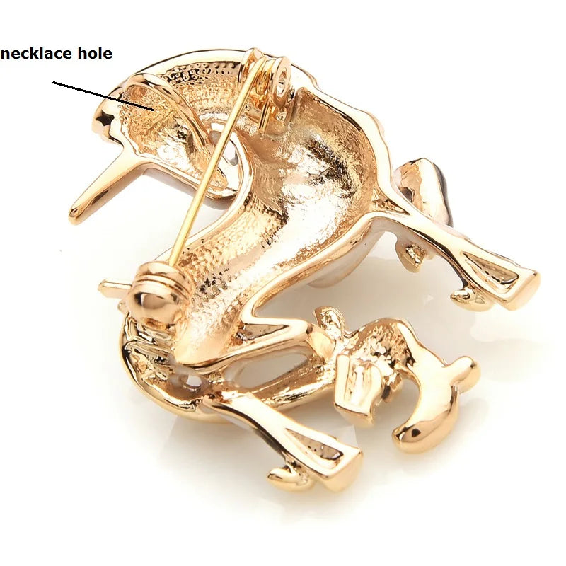 Broche Dieren | Witte Geluks Paard Emaille Broche met Strass en Legering