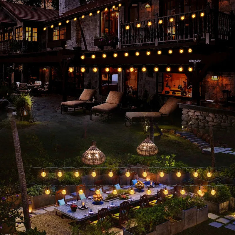 Kerst Lichtsnoer met Kristal Ballen – 10M Solar LED Buitenverlichting Waterdicht