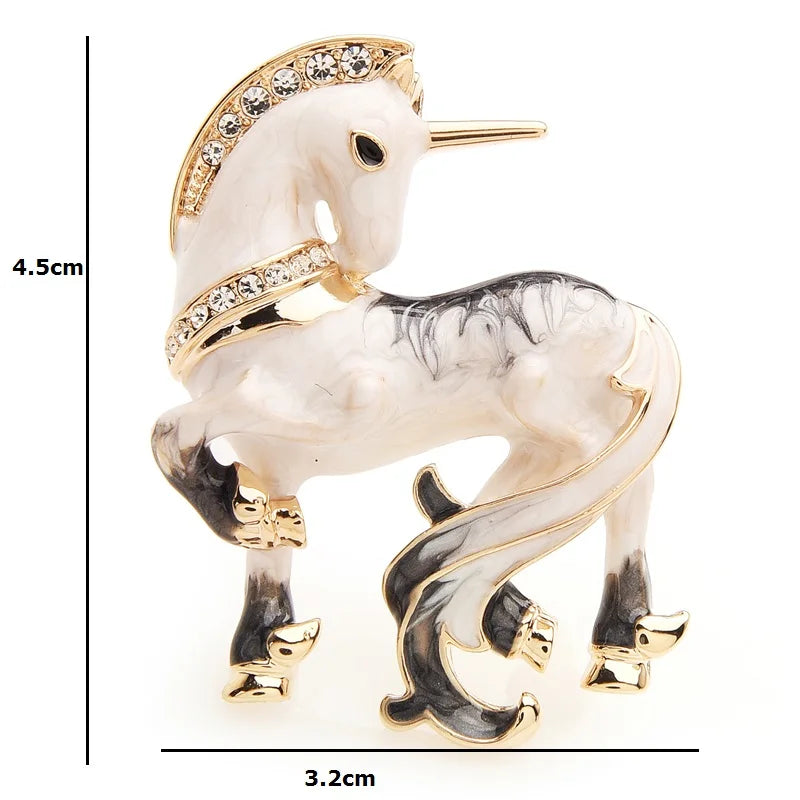 Broche Dieren | Witte Geluks Paard Emaille Broche met Strass en Legering