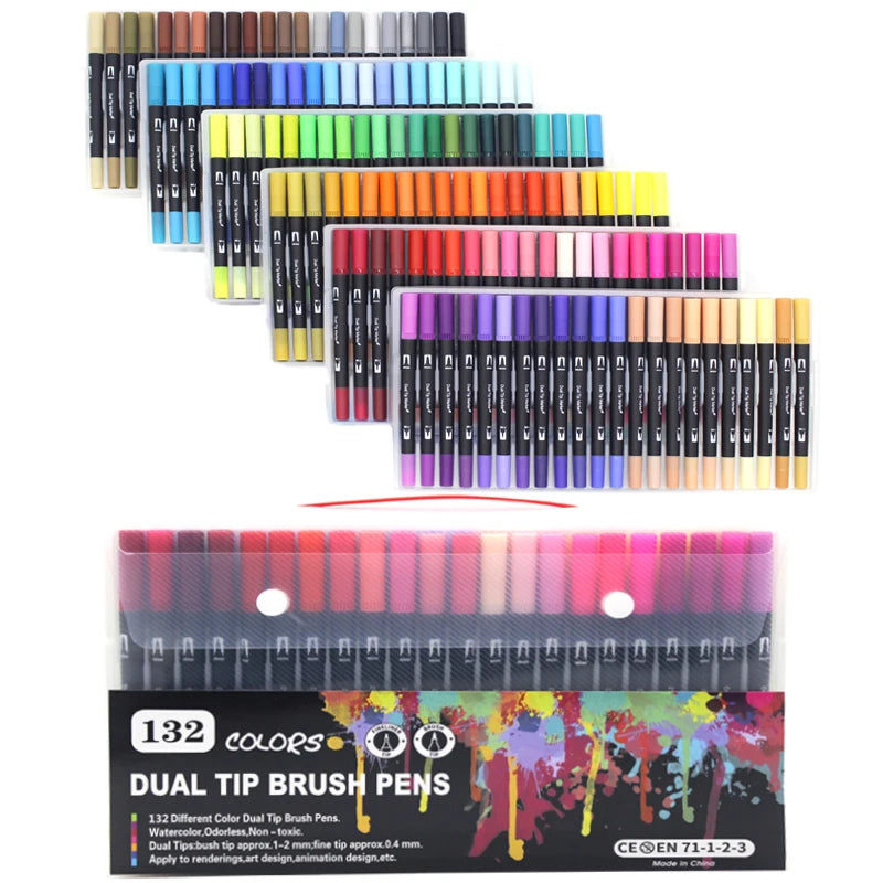 Stiften set met dual tip brush en fineliner in meerdere kleuren