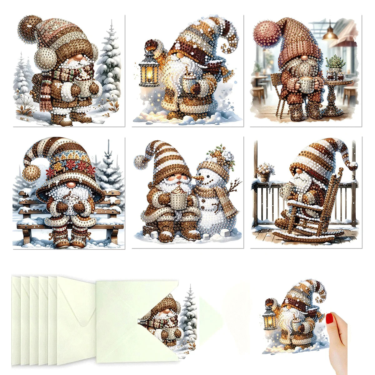 Diamond Painting Kerstkaarten set 6 feestelijke ansichtkaarten - HK065