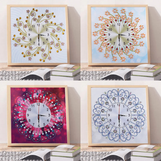 Diamond Painting Klok bloemrijk patroon op canvas – creatieve wanddecoratie