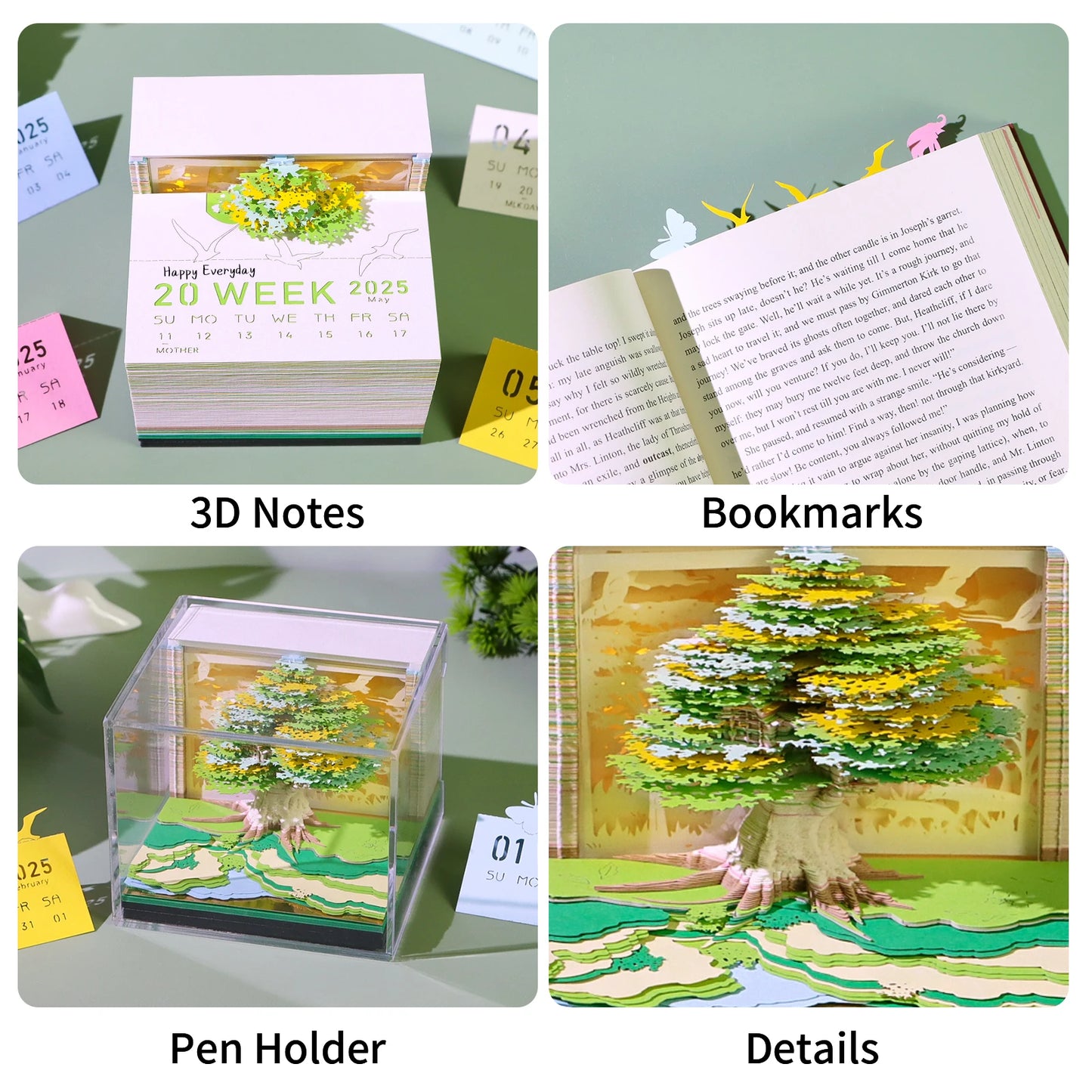 3D Papier Sculptuur Kalender Sakura Boomhuis – Uniek Bureau Decor - 2026