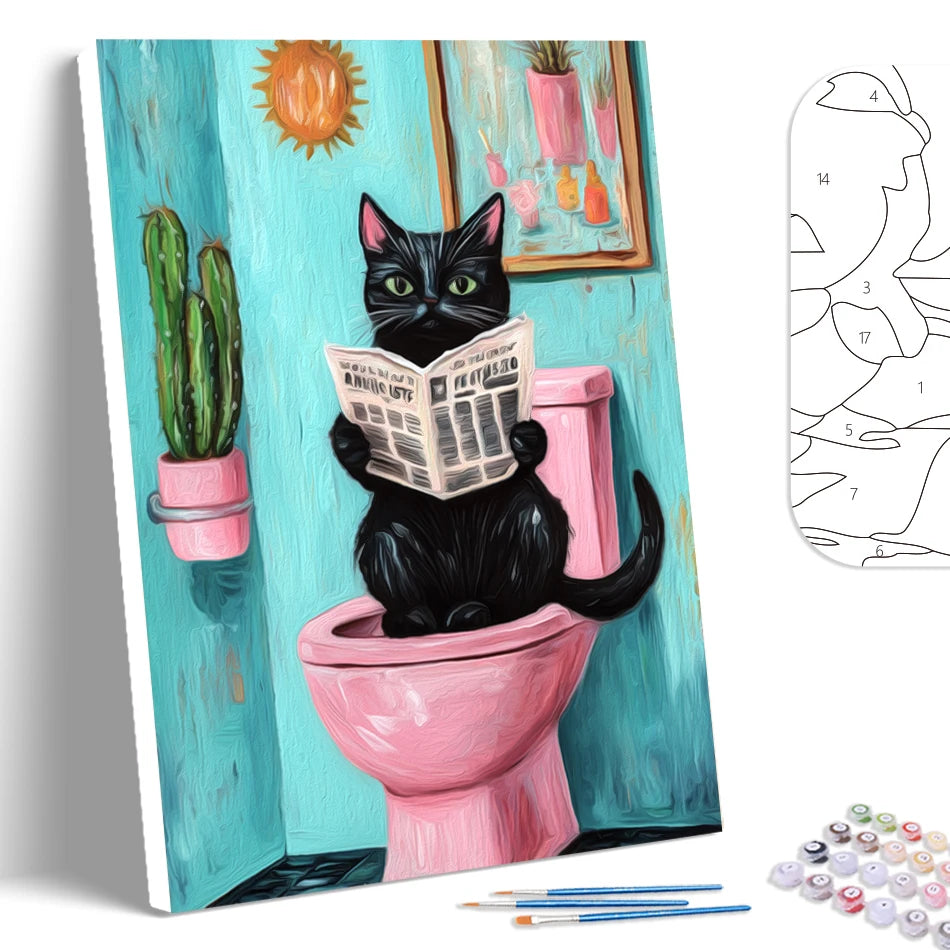 Schilderen op nummer Dieren - Acrylverf Zwart Kat Design voor Badkamer