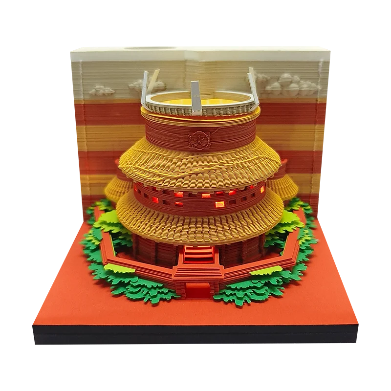 3D Papier Sculptuur Kathedraal LED Notitieblok met Pennenhouder – Creatieve Bureaudecoratie - 2025
