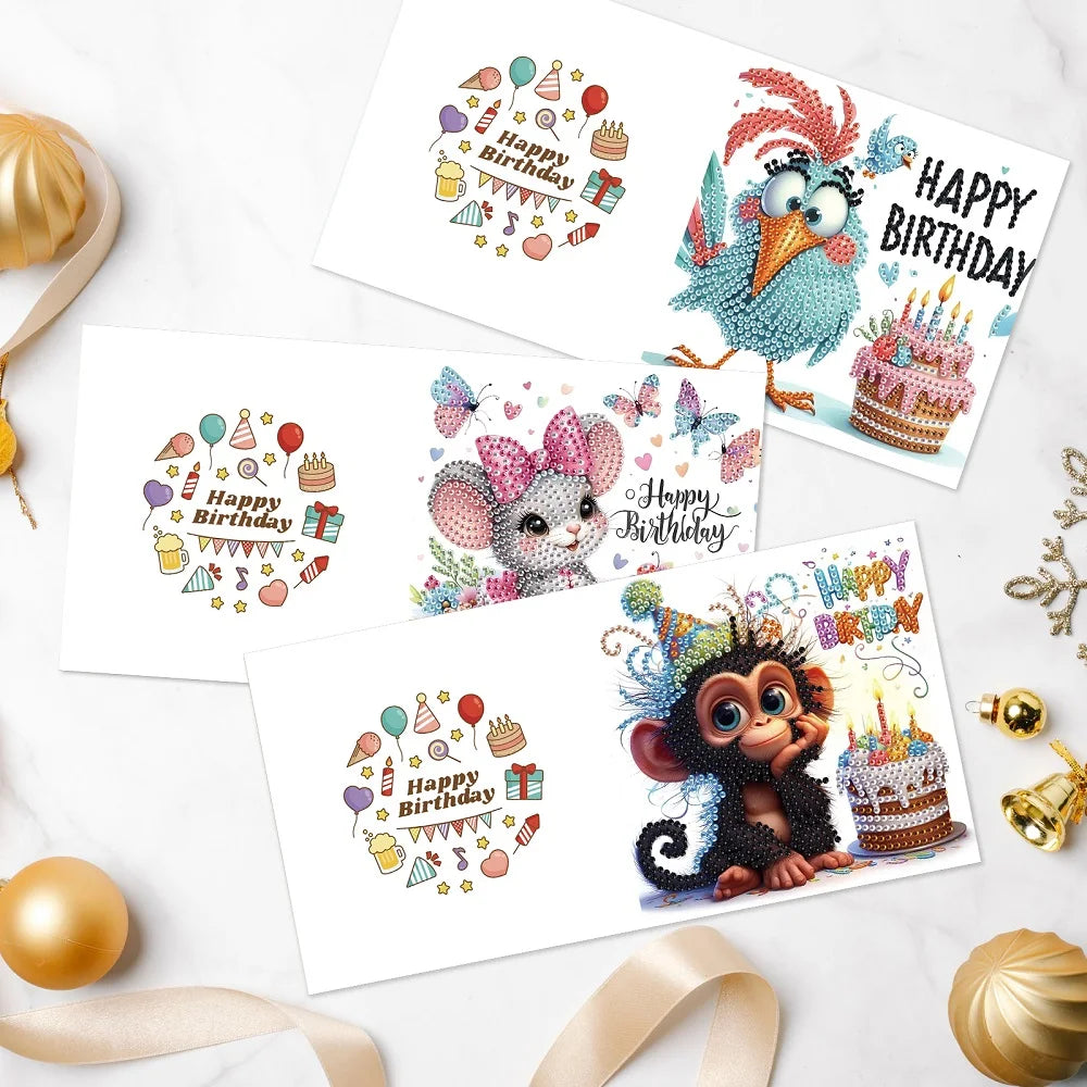 Diamond Painting Verjaardagskaarten set - Creatieve Dierenkaarten voor Uniek Cadeau