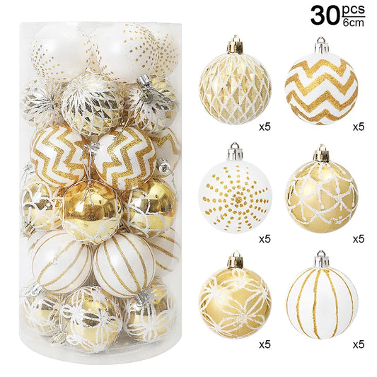 Kerstballen set goud wit 6cm luxe kerstboom decoratie - 30 stuks