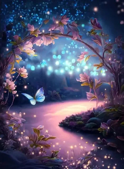 AB Diamond Painting op canvas - Fairy Dust Fantasy met Sterrenhemel, Boom & Vlinder