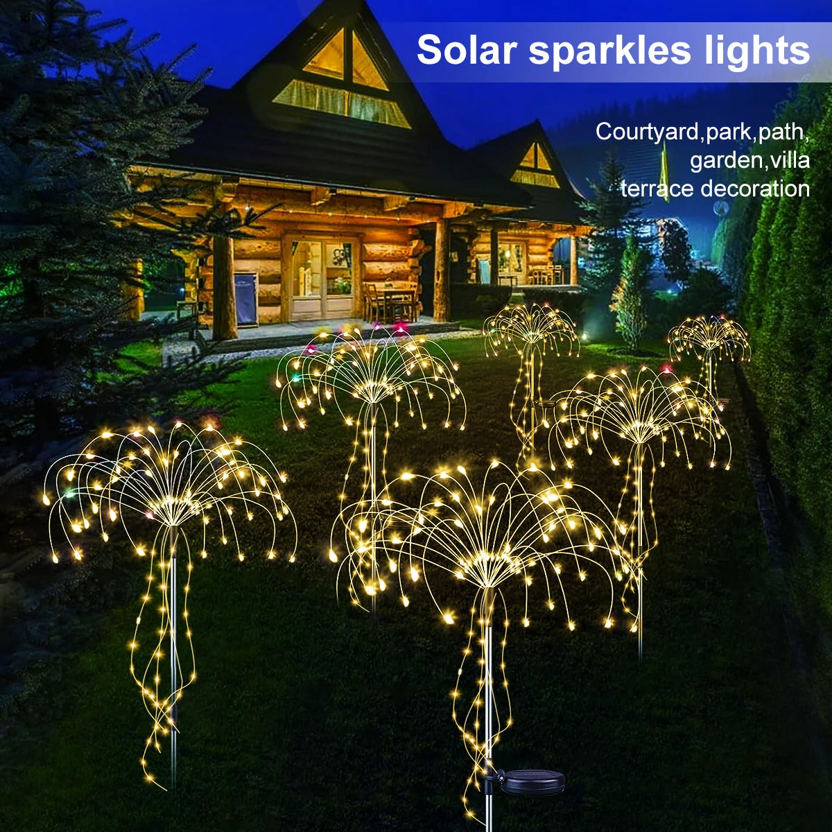 Solar Kerst verlichting vuurwerk lamp met 8 standen voor tuin en feest