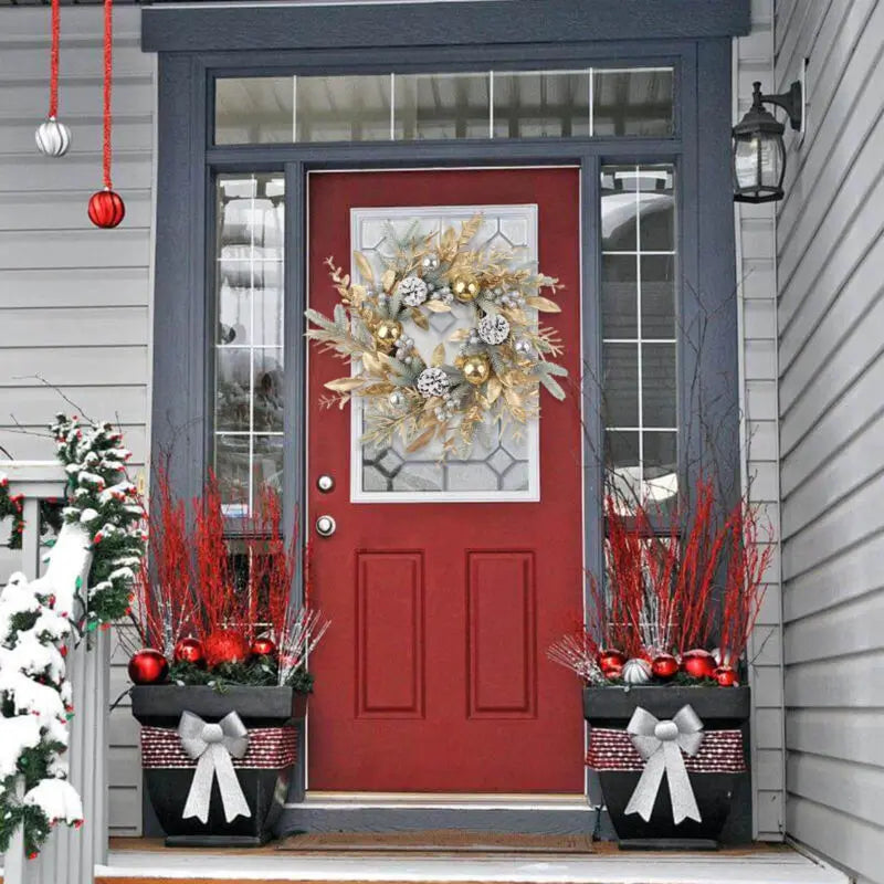 Kerst krans gouden takken en bladeren voor deur, muur en tafel decoratie