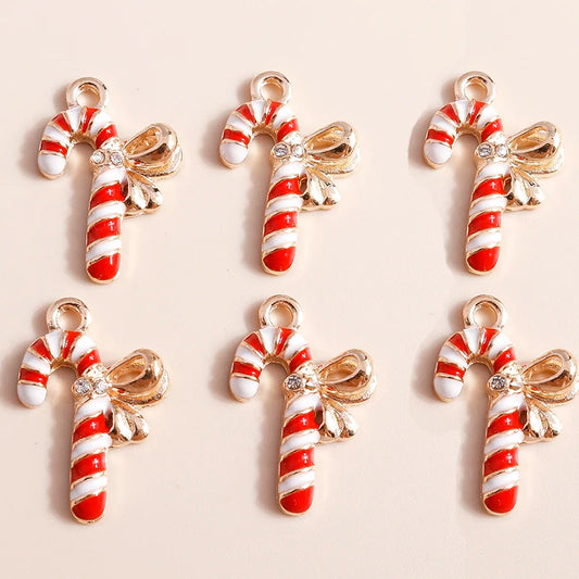 Kerst hangers emaille zuurstok bedels voor armbanden, kettingen en oorbellen - 20 stuks