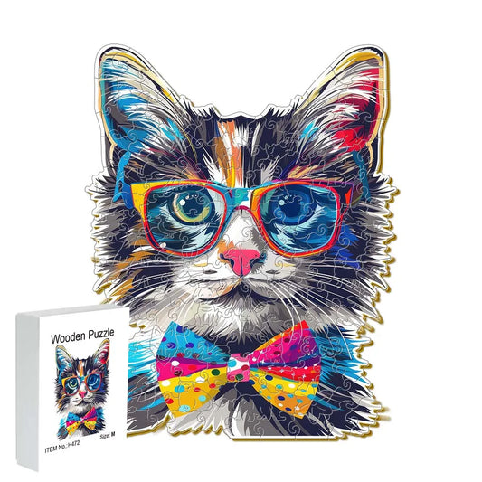 Houten figuren puzzel kat cadeau unieke vorm voor volwassenen en familie