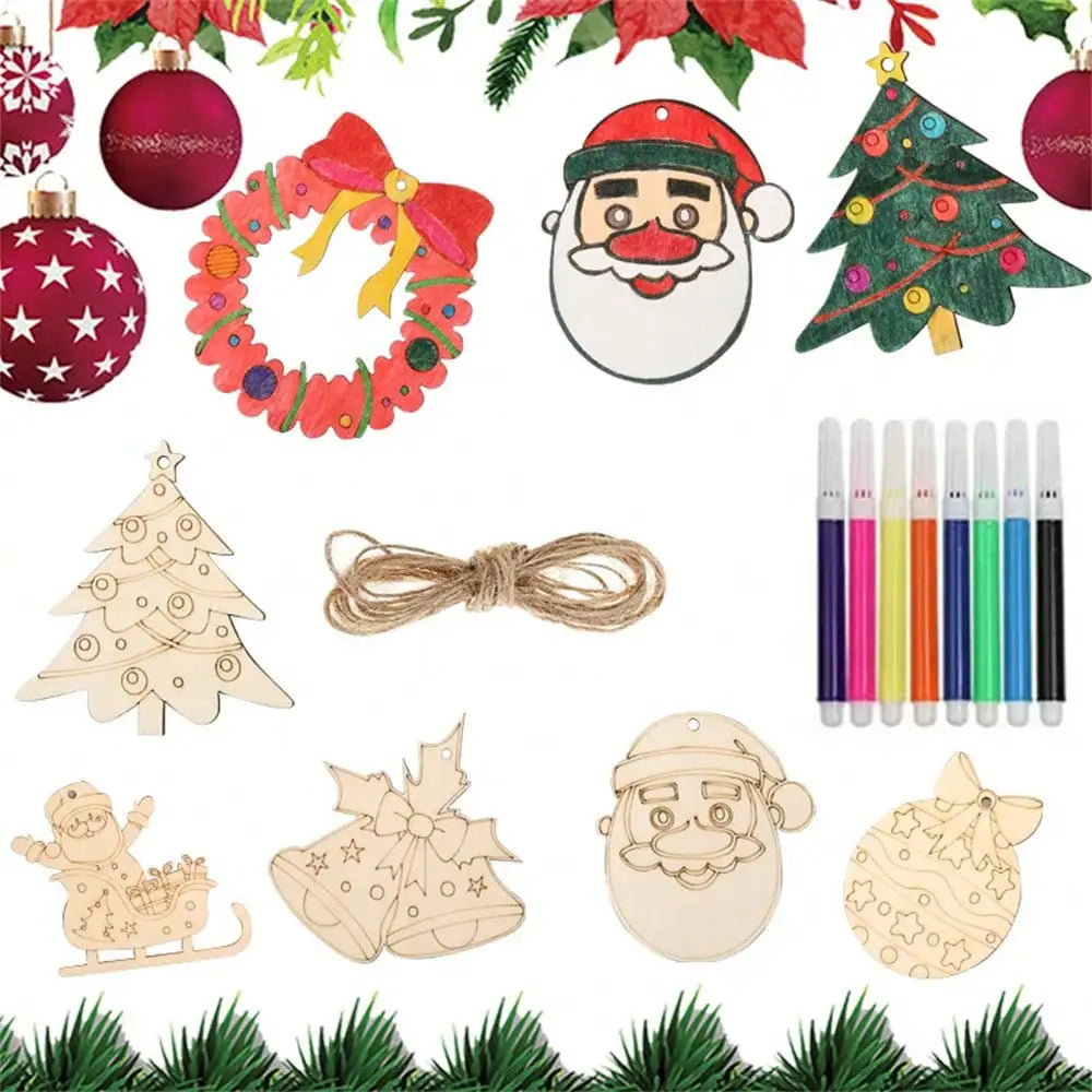 Houten figuur om zelf te schilderen/kleuren – Kerstboom hangornamenten van hout (set)