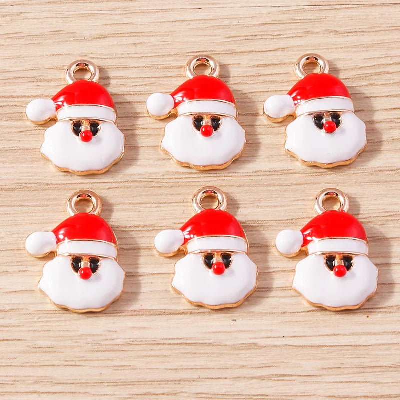 Kerst hanger/bedel voor ketting of armband – Vrolijke kerstman emaille charms set - 10 stuks