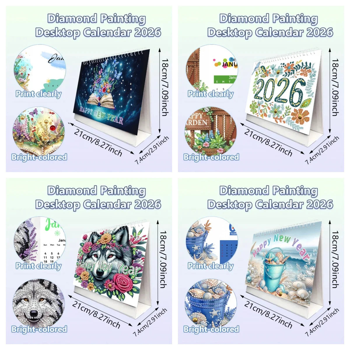 Diamond Painting Kalender 2026 Wolf en Bloemenpatroon – Creatieve Steentjes Set