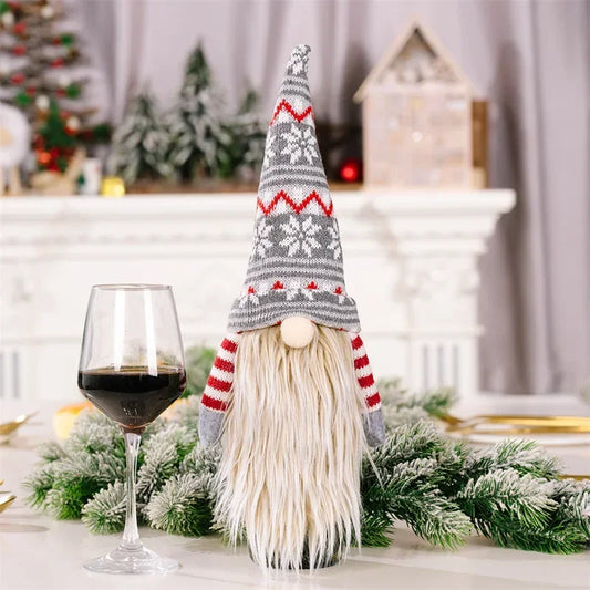 Kerst pop gnome wijnfles hoes tafel decoratie cadeau