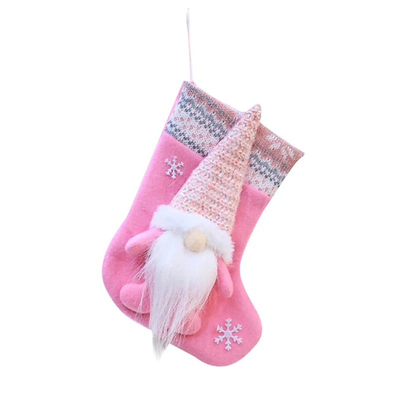 Kerstsok decoratief kabouter pop roze – feestelijke hangende kerstsok
