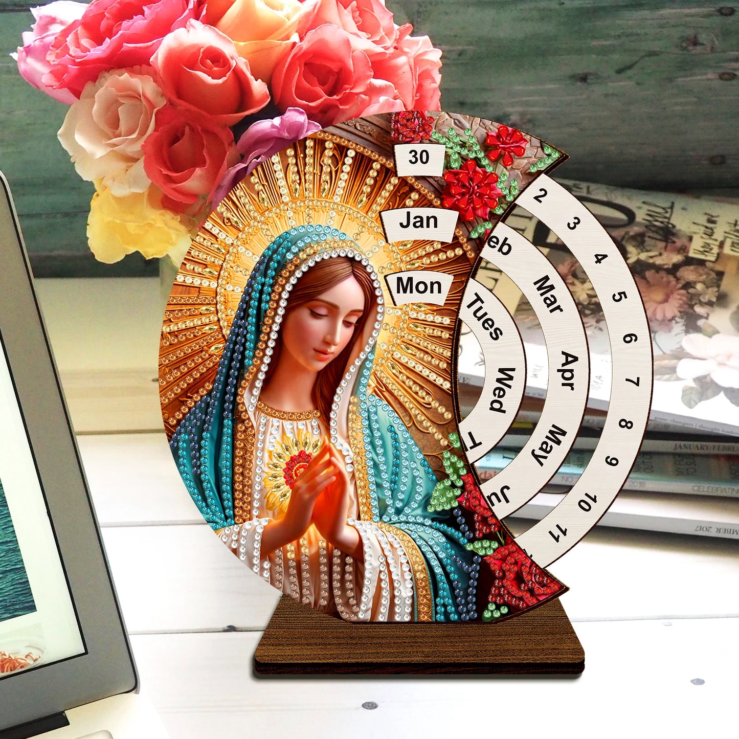 Diamond Painting Kalender Houten Kunstkit voor Bureau en Cadeau