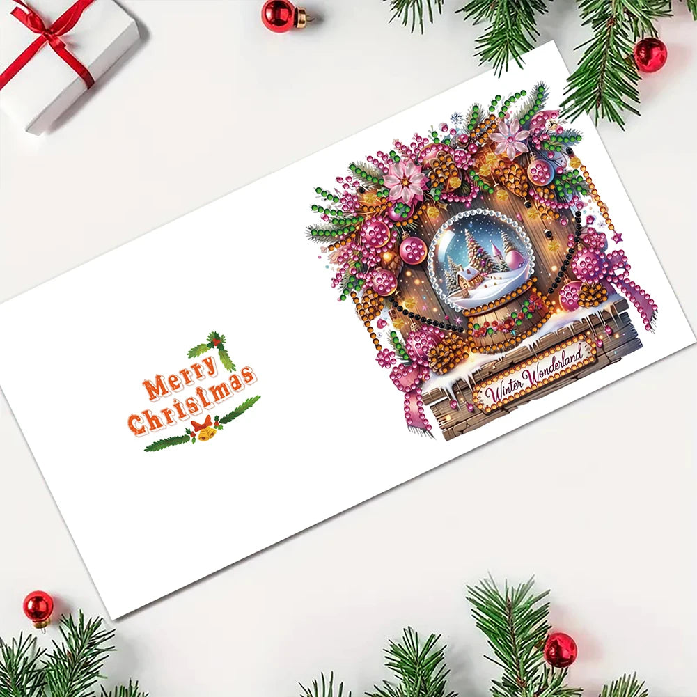 Diamond Painting Kerstkaarten set Sneeuwbollen 6 stuks