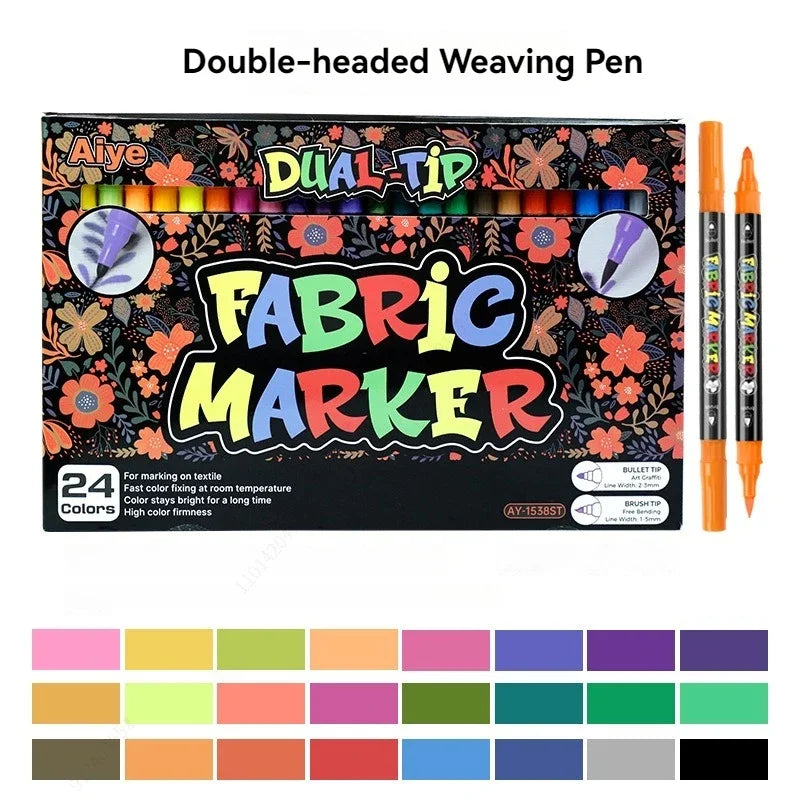 Stiften set textielmarkers met dubbele punt en 24 kleuren