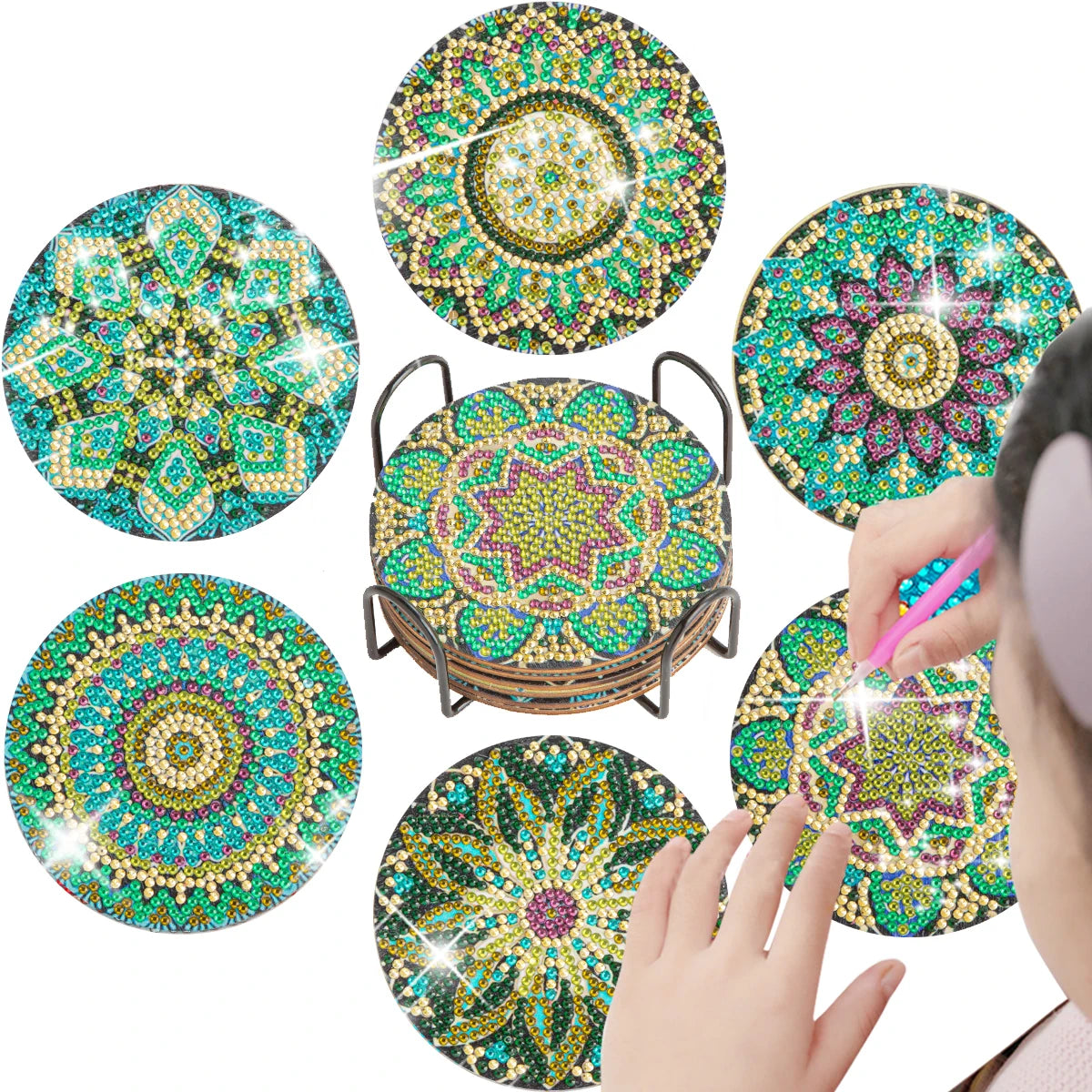 Diamond Painting Onderzetters – Set van 6 met Houder – Mandala Design
