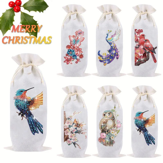 Diamond Painting wijnfles tas set met kolibrie, vlinder en bloemen