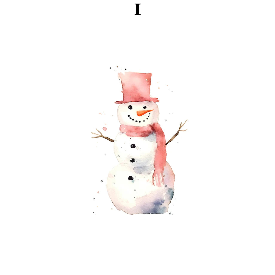 Kerst schilderij kerstboom met kerstman sneeuwhuis canvas poster