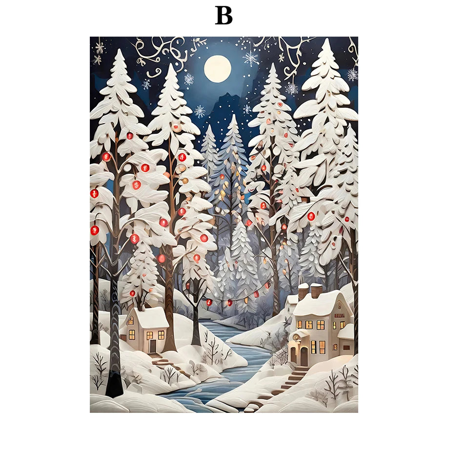 Kerst schilderij winter bos sneeuw decoratie canvas voor sfeervolle wandkunst