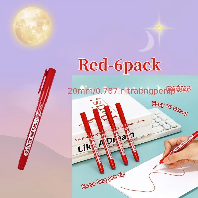 6 stuks lange punt (2 cm) sneldrogende oliebasis markers – hoge kwaliteit, watervast en niet-giftig