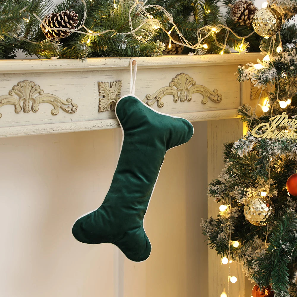 Kerst sok decoratief voor hond in fluweel botvorm luxe cadeauzak