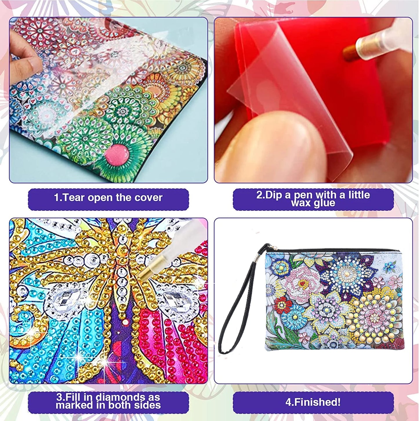 Diamond Painting Etui Mandala Cactus – Luxe PU Leren Handtas met Strass