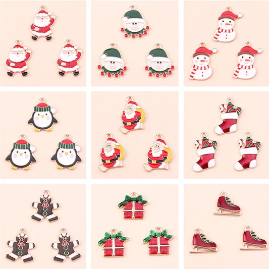 Kerst hangers mix sneeuwpop, Kerstman en meer emaille bedels voor sieraden - 10 stuks
