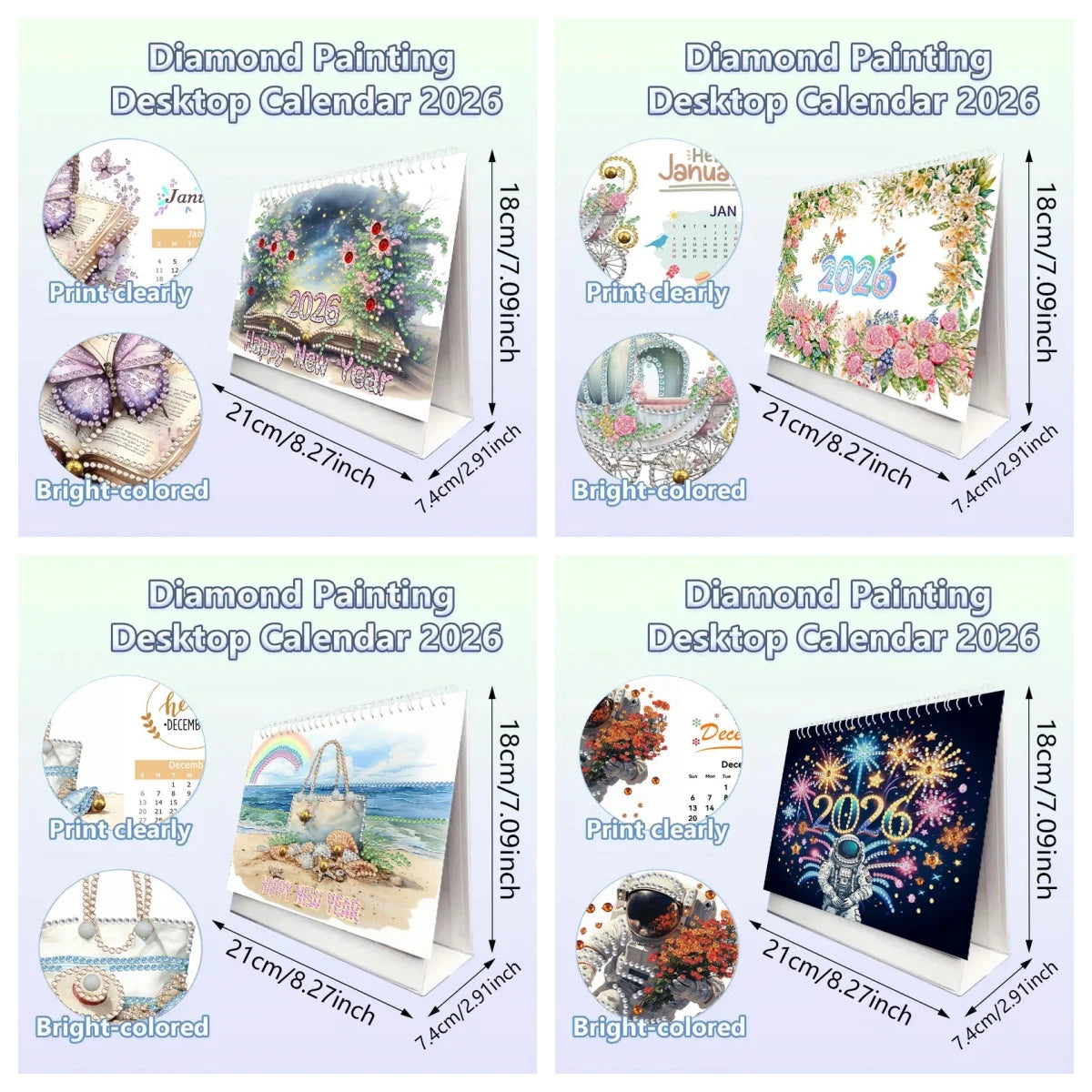 Diamond Painting Kalender met Vlinder, Astronaut en Bloemen Ontwerpen
