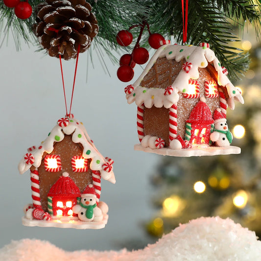Kerst LED Hanger Peperkoekhuis met sneeuwpop of Kerstman Ornament