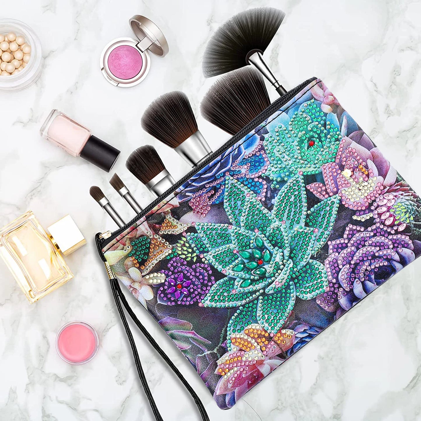 Diamond Painting Etui Mandala Cactus – Luxe PU Leren Handtas met Strass