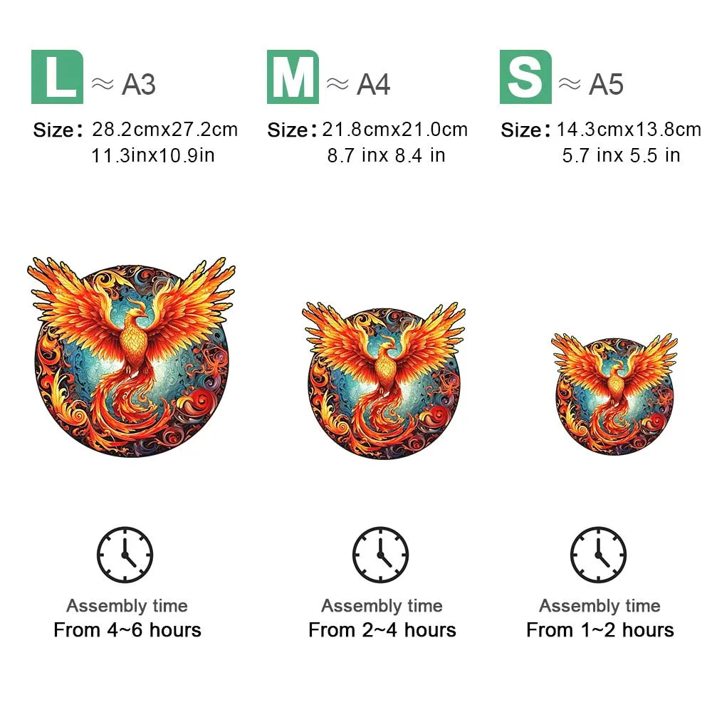 Houten figuren puzzel Phoenix Rood – unieke vormen en cadeauverpakking