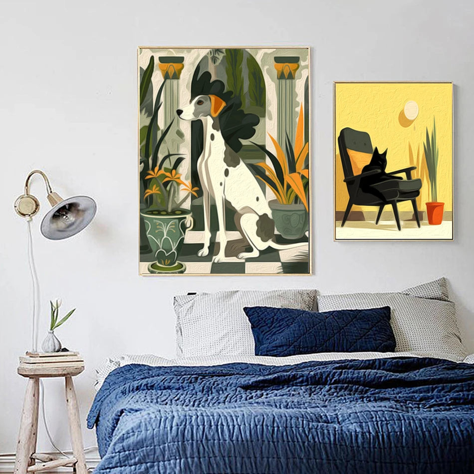 Schilderen op nummer Dieren - Kat en Hond in Geometrisch Abstract Design