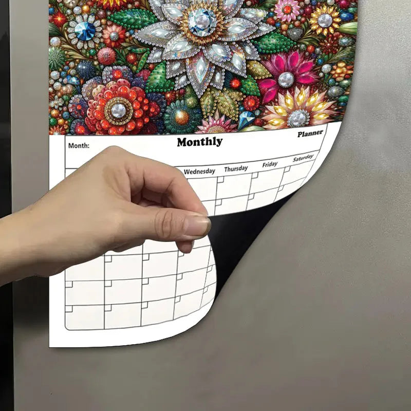 Diamond Painting Kalender 2026 met Dromerige Bloemen en Magnetisch Whiteboard