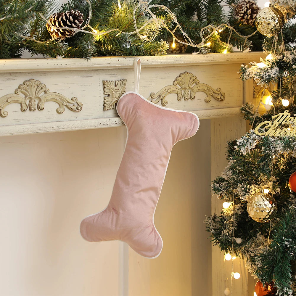 Kerst sok decoratief voor hond in fluweel botvorm luxe cadeauzak