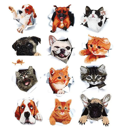 Diamond Painting Sticker set Hond & Kat – Inclusief Schudbakje en Steentjes