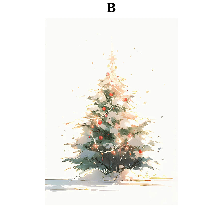 Kerst schilderij kerstboom met kerstman sneeuwhuis canvas poster