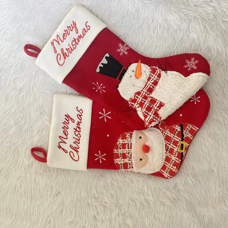 Kerst sok decoratief met Kerstman, Sneeuwpop en Rendier prints voor cadeaus