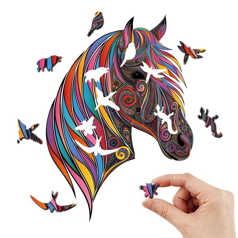 Houten figuren puzzel paard betoverend cadeau voor kinderen en volwassenen