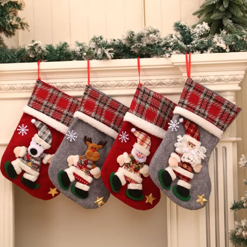Kerst sok decoratief met rendier, kerstman, ijsbeer en sneeuwvlok – feestelijke cadeauzak